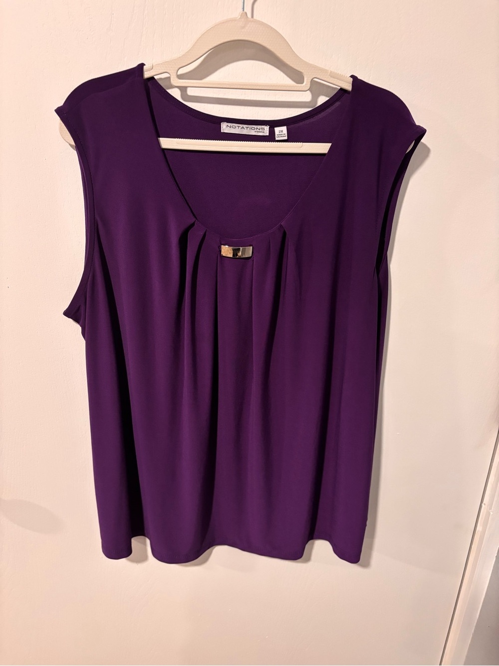 Notations Purple Pleat-Front Sleeveless Women's Top with Metal Accent